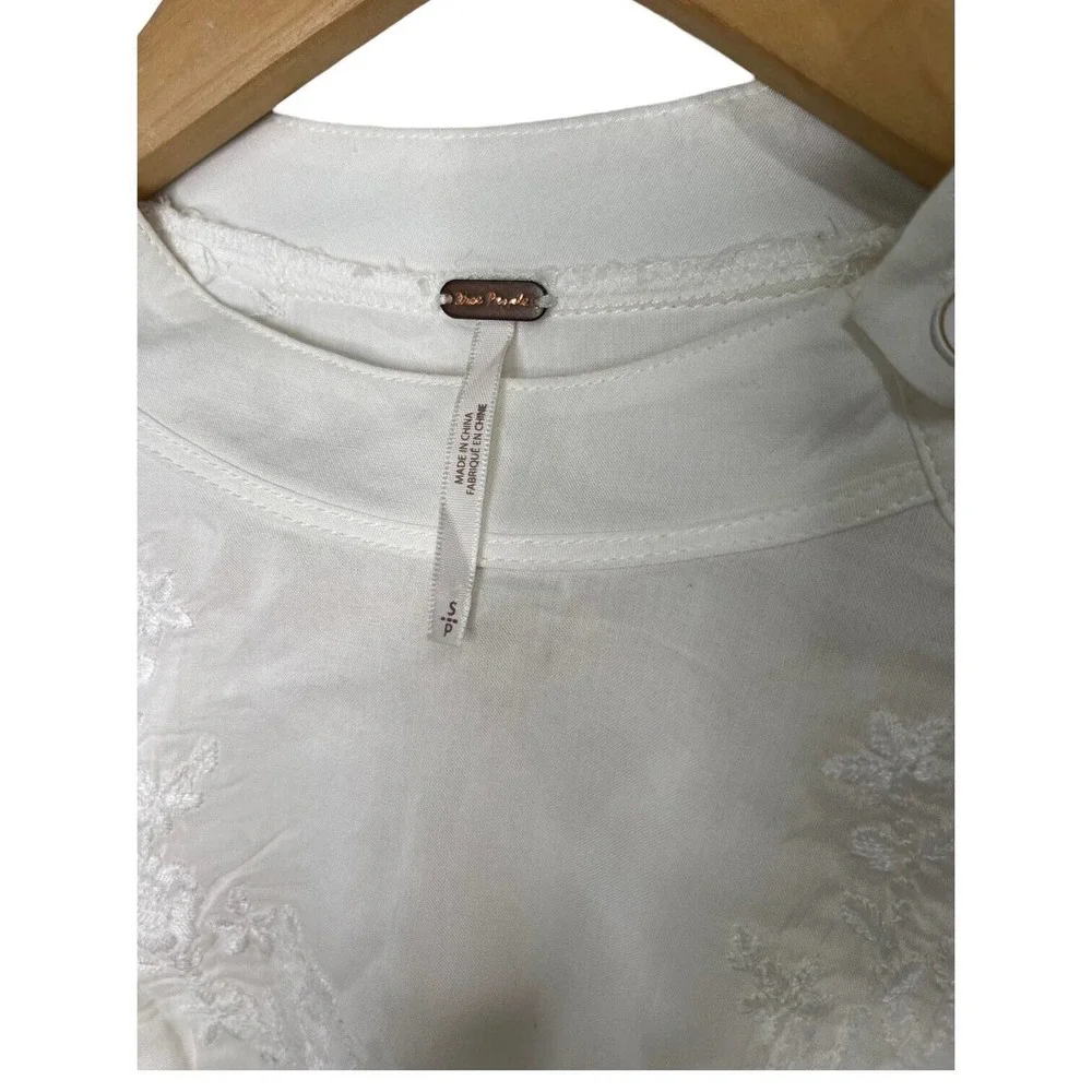Free People Top Womens S Sweetest Thing Waffle Embroidered Boho Peasant Ivory - Picture 9 of 16
